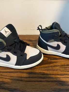 Jordan Kids Black and White High-Top Sneakers with Navy Accents